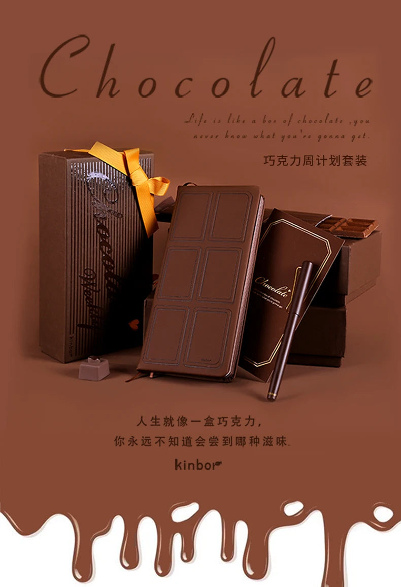 Kinbor Weekly Planner Set Chocolate Journal Notebook With Fountain Pen PVC Cover Habits&Goals Tracker Birthday Valentine's Day